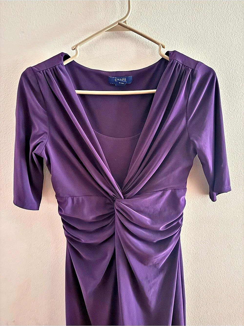 Chaps Deep Plum Purple Twist Knot Front Jersey Dress - Size S